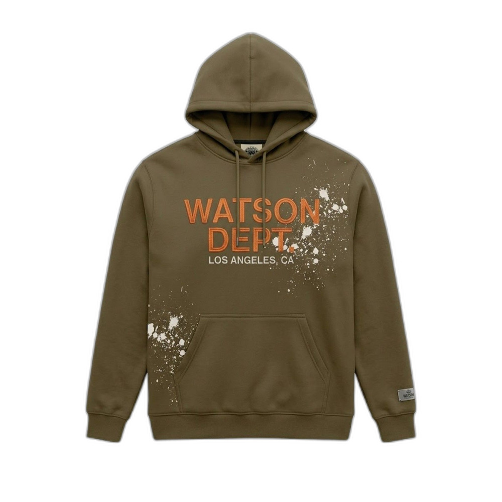 NWT Watson Dept Los Angeles Hoodie Heavyweight Brown Paint Splatter Skeleton 2XL